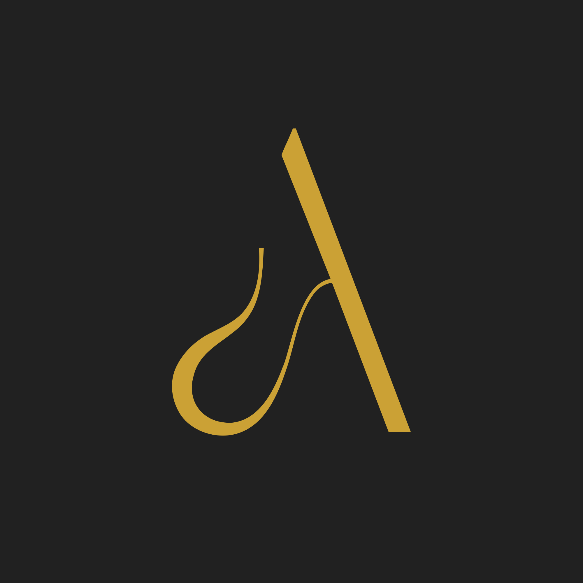 Gold monogram logo for Asset real estate brand on dark background, combining a geometric A with a fluid custom stroke